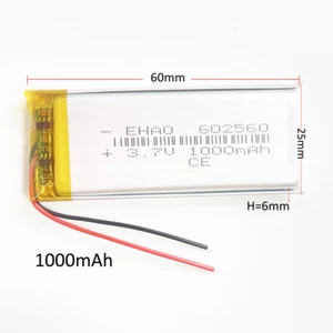 3.7V 1000mAh Lipo Rechargeable Battery 602560 For GPS Camera LED Ligth Speaker - Picture 1 of 6