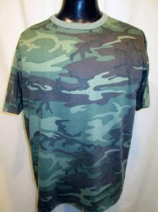 Vintage Camouflage VERY THIN T-Shirt NO Pocket NO Side Seams Green Black L M - Picture 1 of 7