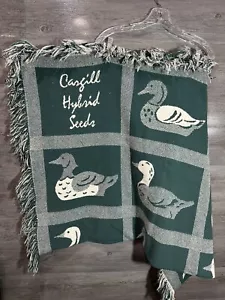 Vintage Cargill Hybrid Seeds Duck Throw Blanket Green White Woven 42”x63” Rare - Picture 1 of 4