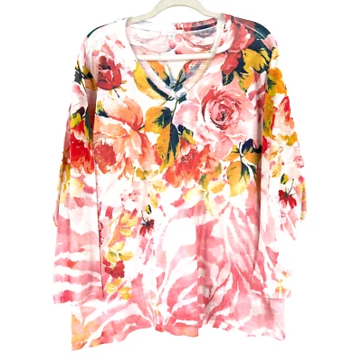 Concepts Sublimation Pullover Top Long Sleeve V-neck Womens XXXL 3XL Pink Floral - Image 1 of 4