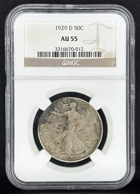 1929-D Walking Liberty Half Dollar NGC AU55 Lower Mintage Better Date Original - Image 1 of 4