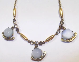 Collana Vintage 12k Gf Pietra di Luna e Strass Riempita Oro Tono Oro 16” - Foto 1 di 5