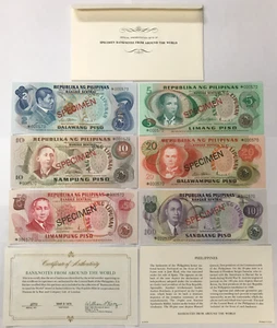 1978 Philippines 2, 5, 10, 20, 50, 100 Piso Uncirculated Specimen Set with COA - Picture 1 of 19