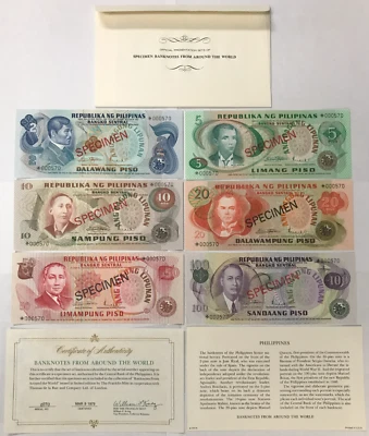 1978 Philippines 2, 5, 10, 20, 50, 100 Piso Uncirculated Specimen Set with COA - Image 1 of 4