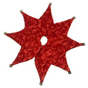 Table Top Mini Christmas Tree Skirt Red Star or Poinsettia w/Jingle Bells 11" - Picture 1 of 4