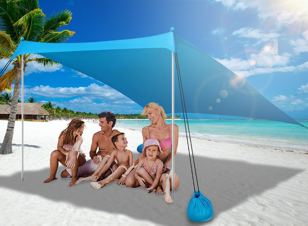 Tenda Parasole Spiaggia Portatile Con Protezione UV 50+ - Per Famiglie, Campeggio E Picnic - Foto 10