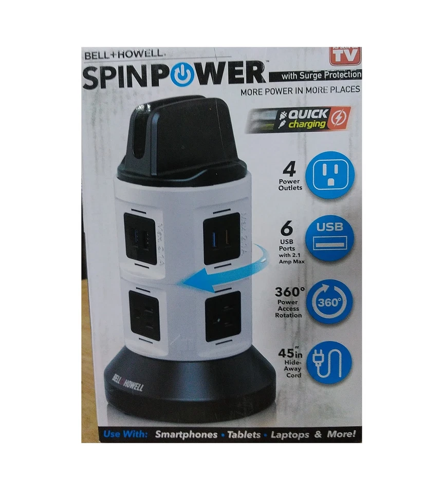 Bell + Howell 4-Outlets / 6 USB Spin Power - The Ultimate Smart Charging Station - Image 1 of 2