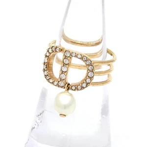 DIOR PETIT CD Ring S Size US5.5/JP10.5 Crystal Resin Pearl Gold Metal Germany - Picture 1 of 6