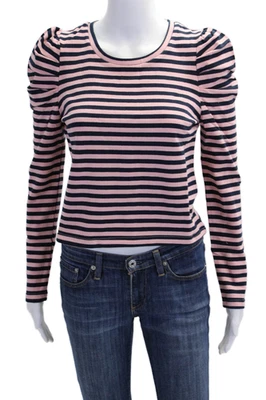 Sudadera Rebecca Minkoff Mujer Recortada Talia Rayas Rosa Azul Marino Algodón Talla XS Foto 1 de 4