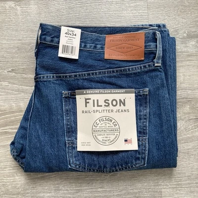 Filson Rail Splitter Jeans Mens 40x34 (41x34) Medium Indigo Denim USA Made NWT - Image 1 of 4