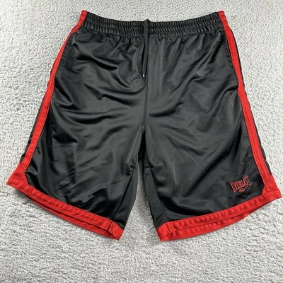 Bermuda de basquete masculina Everlast vintage média preta vermelha bolsos brilhantes atlética - Imagem 1 de 4