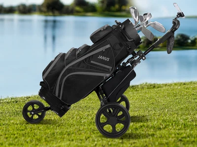 JANUS Golf Push Cart 3 Wheel, One-Click Fold, Compact Golf Bag Cart, Phone Dock  - Image 1 of 4