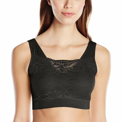 Rhonda Shear Women's Lace Overlay Bra, Black, 2X - Image 1 of 2