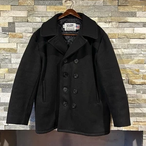 VTG Schott US 740N Pea Jacket Coat Mens 42 Black Wool Quilted Lined USA Made - Picture 1 of 5