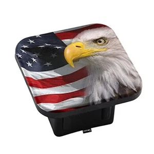  Tow Trailer Hitch Cover Plug Insert, Bald 2"x2" inch Bald Eagle American Flag - Picture 1 of 8