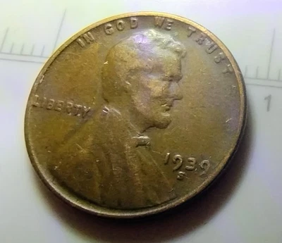 1939 S LINCOLN WHEAT PENNY L ON RIM DDO / DDR. "39S" - Image 1 of 4