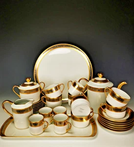 Bernardaud "vulcain" - Tea / Coffee Set - Gold And Platinum Inlay - Picture 1 of 9