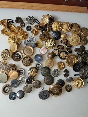 Lot Of 100 Metal Crafting Buttons Some are Military - Image 1 of 4