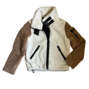 Sam New York Denver Cream Brown Colorblock Sherpa Jacket Size S - Picture 1 of 12