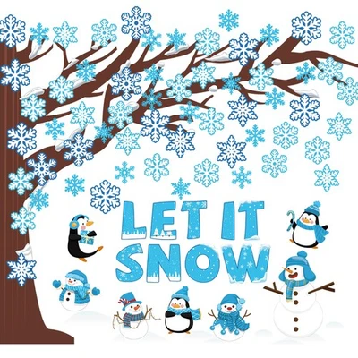 94 Pcs Winter Classroom Bulletin Board Decoration Snowflake Tree Let it Snow ... - Image 1 of 4