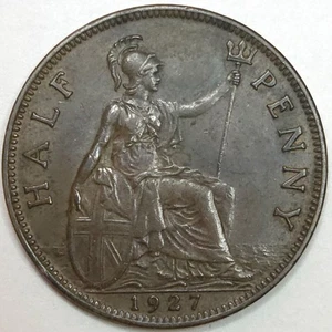 1927 UK Great Britain Half Penny (Lot#3) - Picture 1 of 2