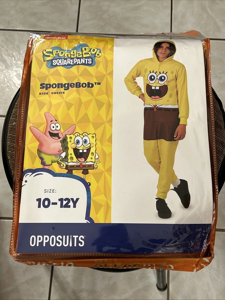 Spongebob Squarepants Kids One Piece By Opposuits Size 10-12Y Yellow & Br