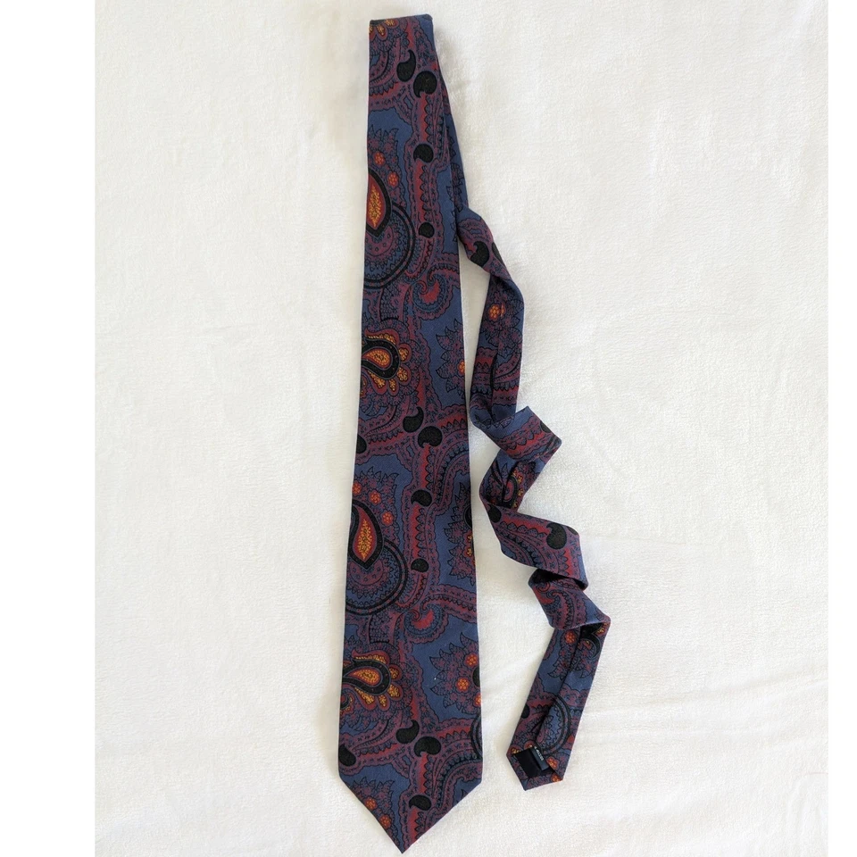 VTG 80's 90's Polo Ralph Lauren Paisley Silk Cashmere Blend Men's Tie Blue Red - Image 1 of 4