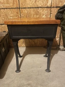 Antique Childs Desk Iron Legs Wood Top - Picture 1 of 2