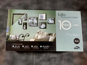 LIFE COLLECTION SLIMLINE BLACK FRAMES SET OF 10 WALL TABLE TOP FAMILY COLLAGE - Picture 1 of 5