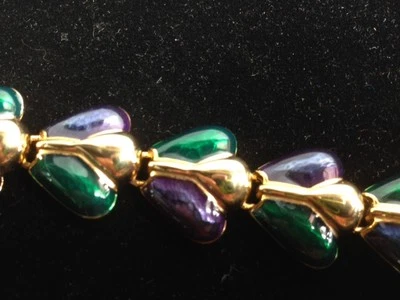 Joan Rivers green and navy enamel hearts Bracelet 7 1/2" long *NEW* - Image 1 of 4
