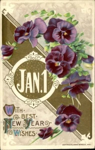 Jan 1. Neujahrswünsche Neujahr Blumen antike Postkarte - Bild 1 von 2