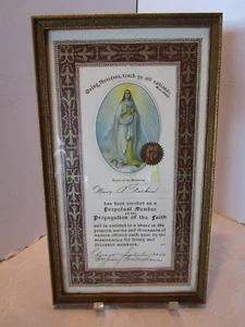 Vintage Gesellschaft Glaubenszertifikat Mitglied Papierdruck gerahmt 14,25" T 1920er - Bild 1 von 11