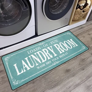 Laundry Room Rug Runner, Non-Slip, Farmhouse Decor, 20"X47", Teal - Picture 1 of 8