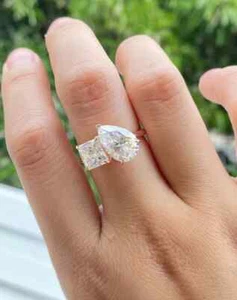 2.20Ct Marquise Cut Real Moissanite Women Engagement Ring 14K Yellow Gold Plated - Picture 1 of 8