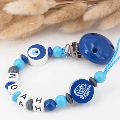 MOTZISBUNTEWELT Schnullerkette mit Namen ❤ NAZAR ★ ما شاء الله ★ Mashallah ❤ Junge ★ Arabisch