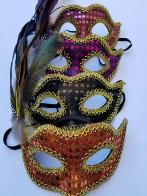 Halloween Masquerade Mask Feather  & sparkle Venetian Mardi Gras Masks for Women - Image 1 of 4