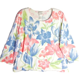 Blusa Koret donna taglia XL (1X) multicolore floreale paillettes manica 3/4 - Foto 1 di 13