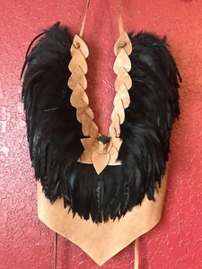 Braun Leder Schwarz Feder Native Neckholder Top Boho Festival Handarbeit Unikat - Bild 1 von 12