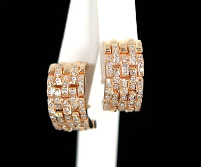 $5,500 14k Yellow Gold Pave Set Diamond Maillon Panthere Omega Back Earrings - Image 1 of 4