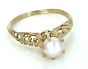 VINTAGE BEAUTIFUL 14K WHITE GOLD RING SIZE 7 SOLITAIRE PEARL 2.1G - Picture 1 of 1