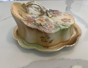 RS Prussia Peach Yellow Rose Covered Cheese Dish Beautiful Ornate Vintage - Picture 1 of 24