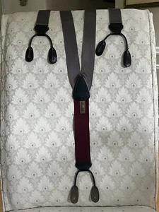 Trafalgar 1,5"" taupe & burgunderfarbene LEDER KNOPFHOSENTRÄGER, VERSTELLBARE HOSEN - Bild 1 von 6