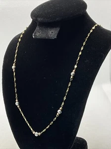 BEAUTIFUL 14K Tricolor Gold 3.9mm wide BALL BEAD Chain Necklace 2.3gr. - Picture 1 of 16