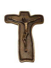 Ancien Crucifix En Laiton Bronze XIXeme Objets Dévotion Art Populaire 