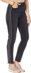 DG2 Diane Gilman Stretch Embroidered Stripe Skinny Jean Black 6 Tall NEW (38) - Picture 1 of 1