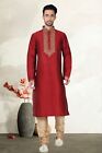 Kurta Indian Silk Men's Wear Red Shirt Men Pajama Dress Clothing Traditional