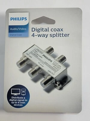 Philips Digital Coax 4-Way Splitter UP TO 4 DEVICES Audio/Video for Co-Ax Cables - Image 1 of 3