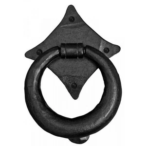 Large Matt Black Victorian Cottage Style Wrought Iron Ring Door Knocker VFB7 - Picture 1 of 4