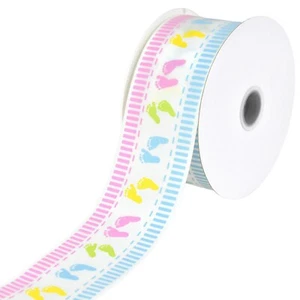 Baby Footprint Pastel Satin Ribbon, White, 1-1/2-inch, 3-yard - Picture 1 of 1