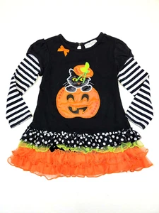 Girls Sz 5 Emily Rose Halloween Cat Pumpkin Long Sleeve Shirt Dress - Picture 1 of 5